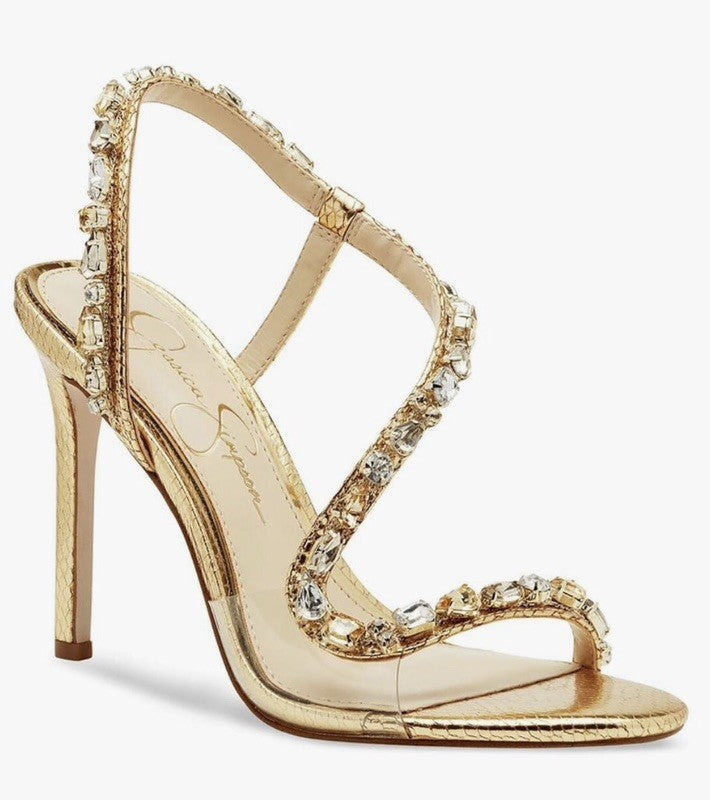 Jessica Simpson Women's Jaycin Embellished Heeled Sandal 6.5 M Gold/Clear