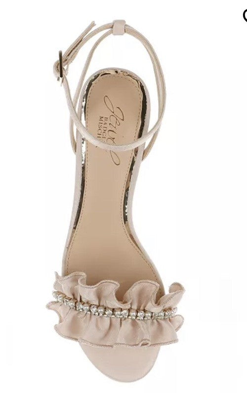 Jewel Badgley Mischka Women's Desirie Block Heel Sandals  10 Champagne Fabric 
