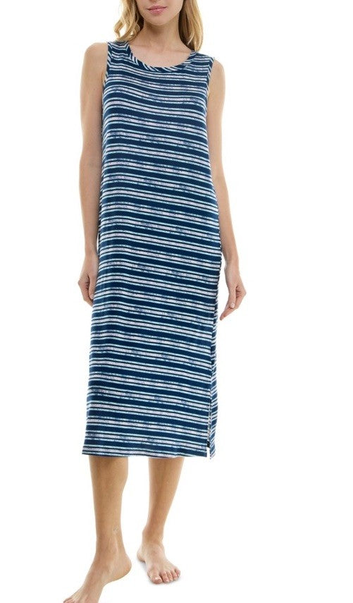 Roudelain Women's Printed Sleeveless Nightgown - Quartz Stripe, LARGE