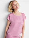 State of Day Women's Crepe De Chine Short-Sleeve Pajama Top Pink Size L  6196
