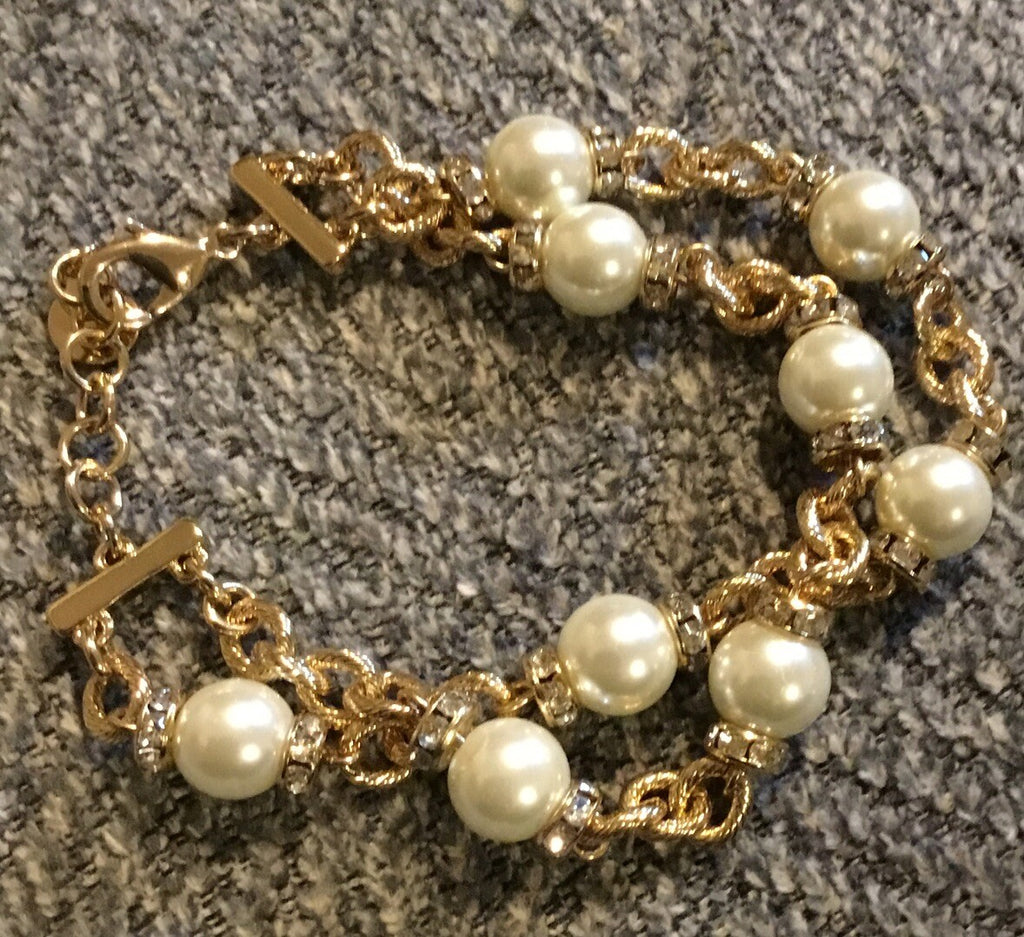 Charter Club Gold-Tone Pavé Rondelle Bead & Imitation Pearl Double-Row 