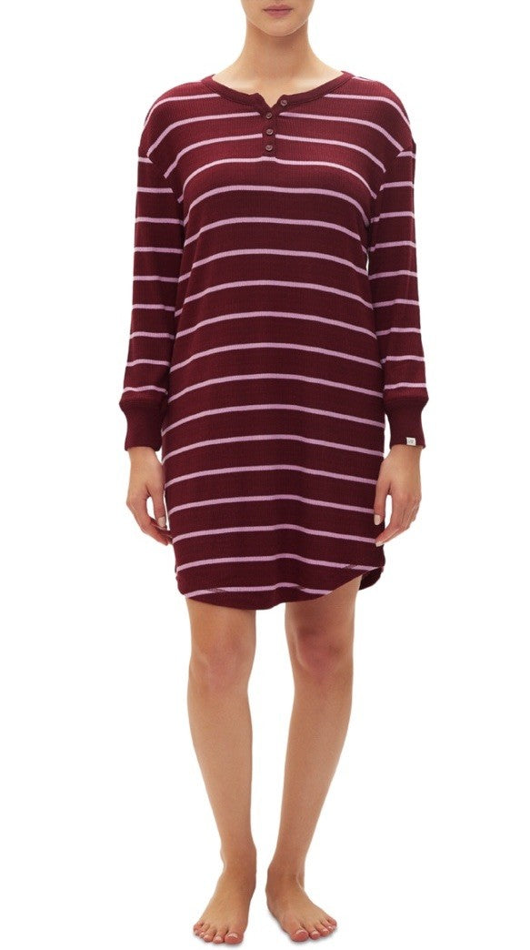 Gap Women's Pajama Shirt Henley Dorm Long-Sleeve Sleepwear Red Striped L New