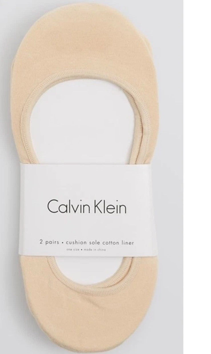 Calvin Klein 2 Pair Cotton Cushion Sole Liner Socks Nude  Sm/Med 5-7