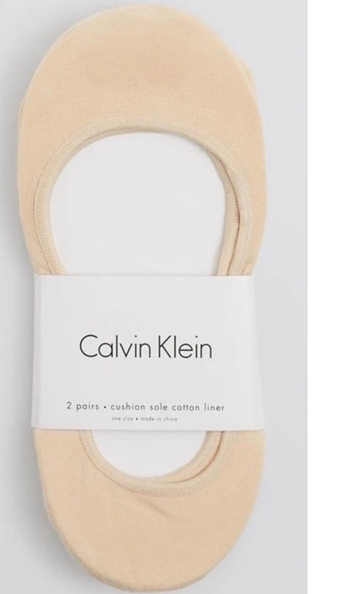 Calvin Klein 2 Pair Cotton Cushion Sole Liner Socks Nude  Sm/Med 5-7