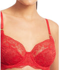 Lauren Ralph Lauren Women's Unlined Lace Full Coverage Bra Red 34C