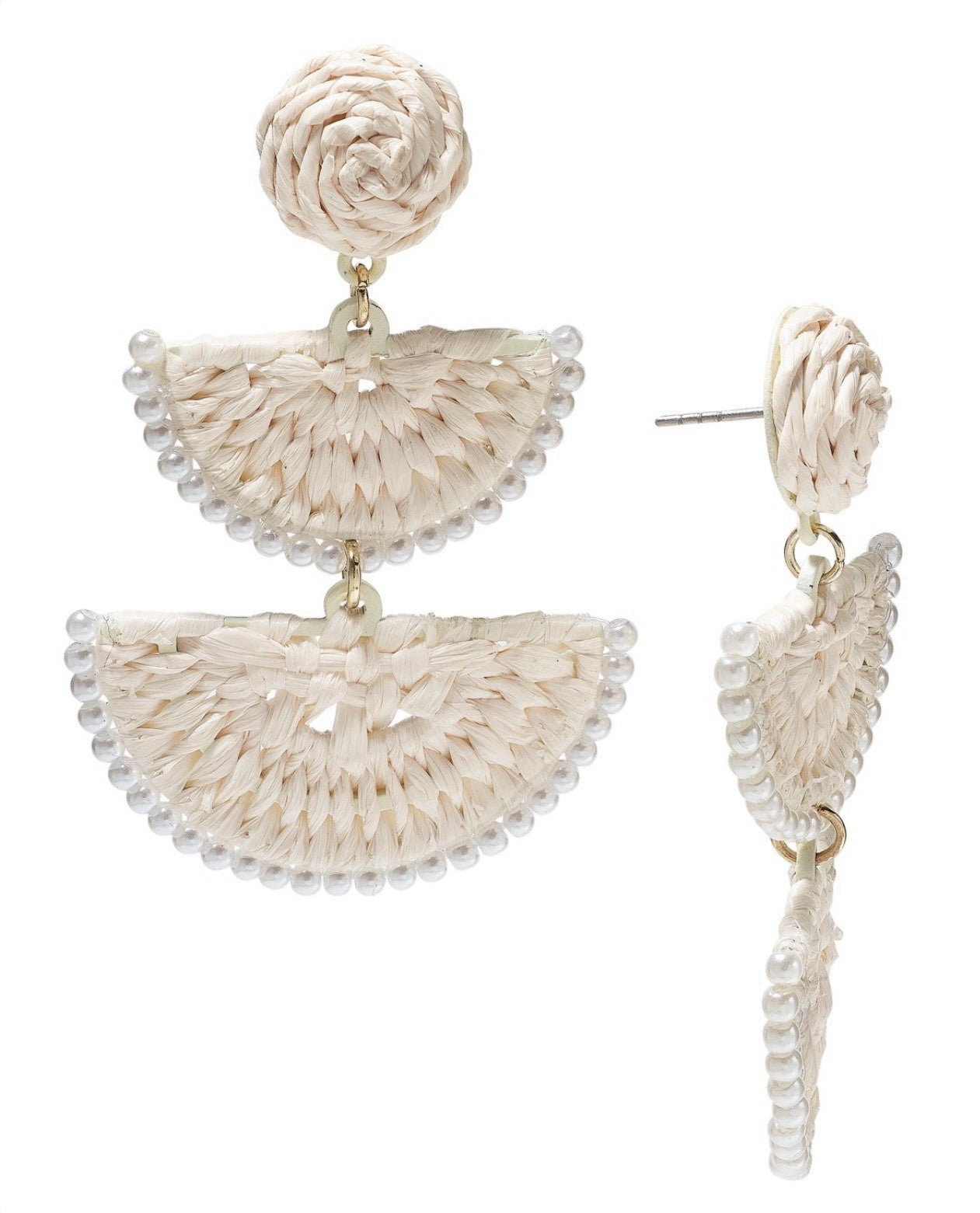 On 34th Earrings Mixed White Woven Tower Raffia Drop Chandelier Faux Pearl Beads
