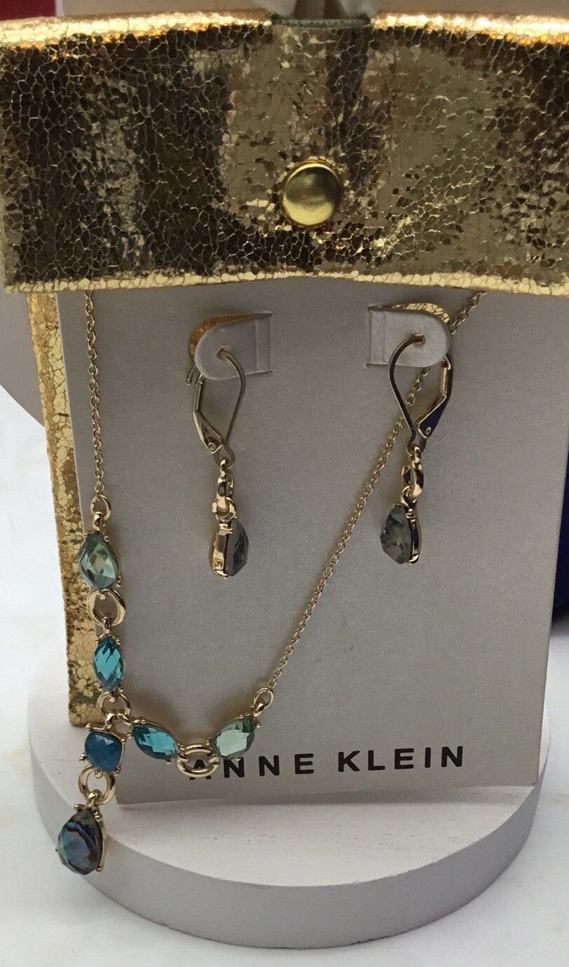 Anne Klein Y-Neck Stone Cluster Necklace and Earring Set