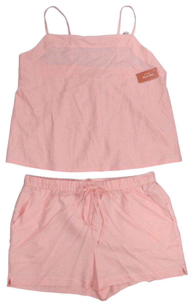 State of Day 2-Piece Linen/Rayon Blend Cami & Shorts Women's Set Satin Pink XL