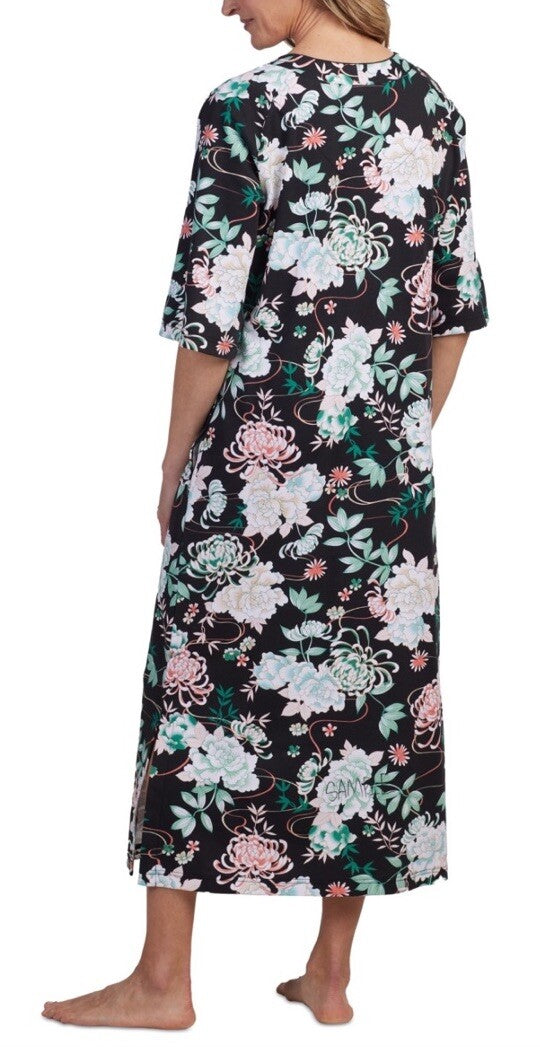 Miss Elaine Women's Printed 3/4-Sleeve Zip-Front Robe - Seaside SZ S