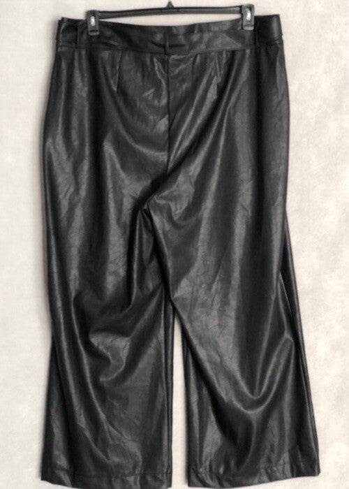 Nina Parker Women's Black Faux Leather Belted Wide Leg Pants Size 22W