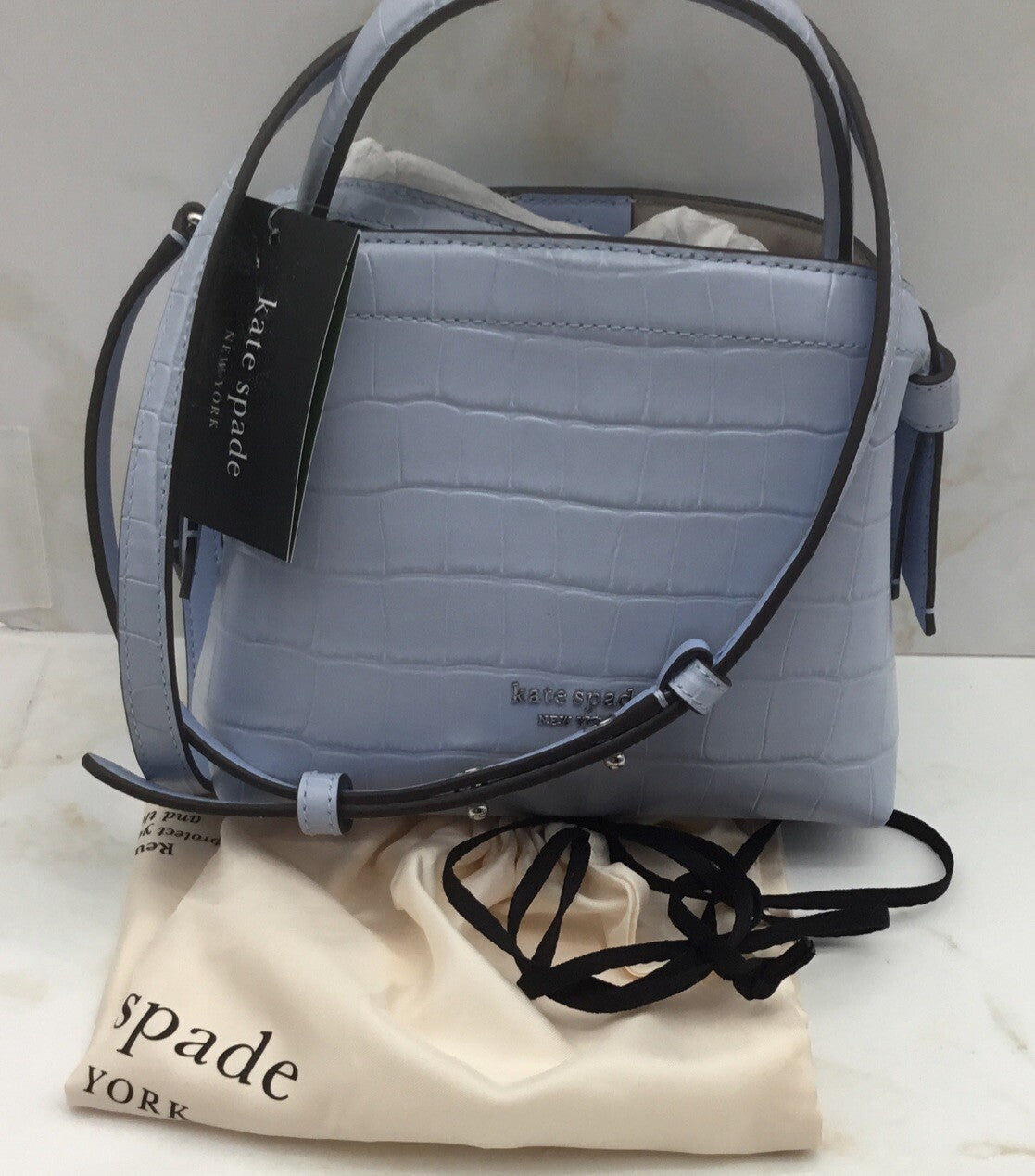 Kate Spade Knott Croc-embossed Mini Crossbody Tote ~NWT~ Blue