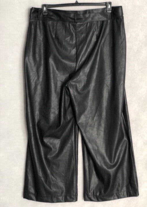 Nina Parker Women's Black Faux Leather Belted Wide Leg Pants Size 24W
