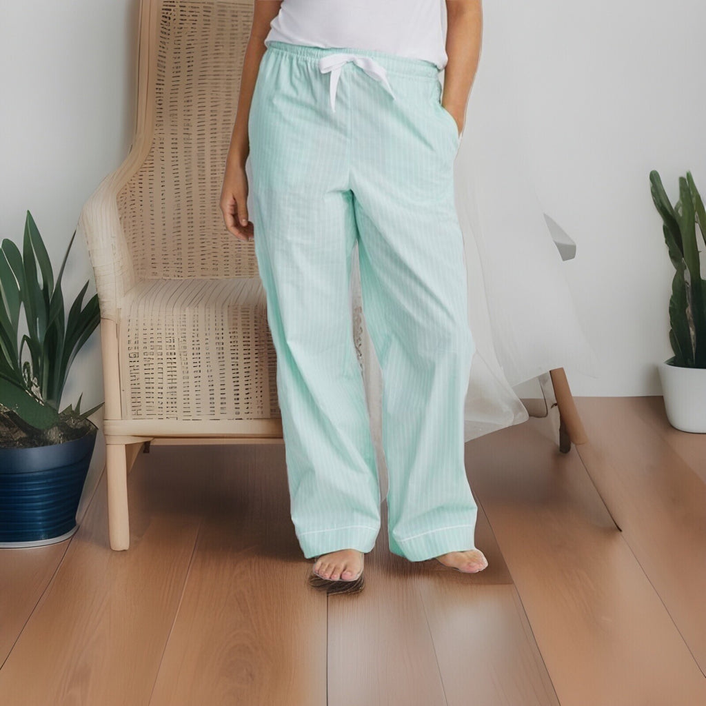   State of Day Women's Printed Poplin Pajama Pants Tea Green Large 
