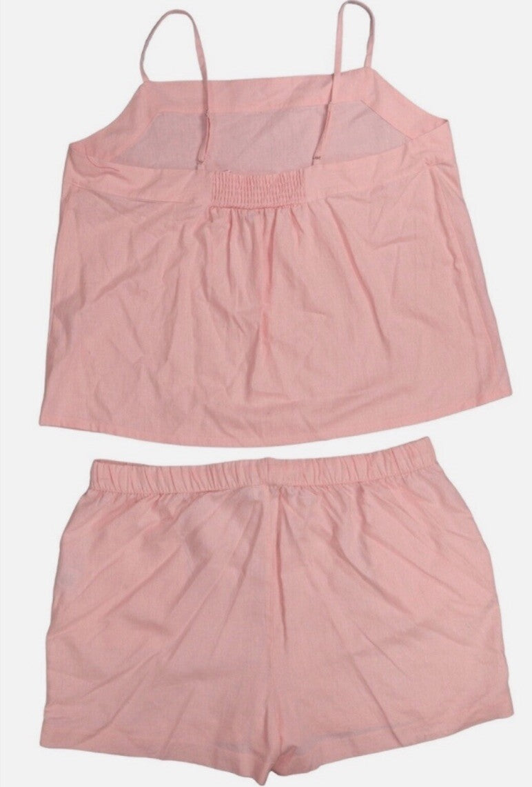 State of Day 2-Piece Linen/Rayon Blend Cami & Shorts Pink Size Large 