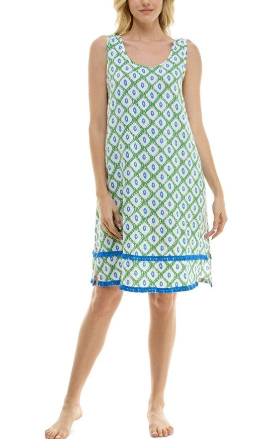Roudelain Women's Printed Tassel-Trim Tank Nightgown Cardomon Geo M