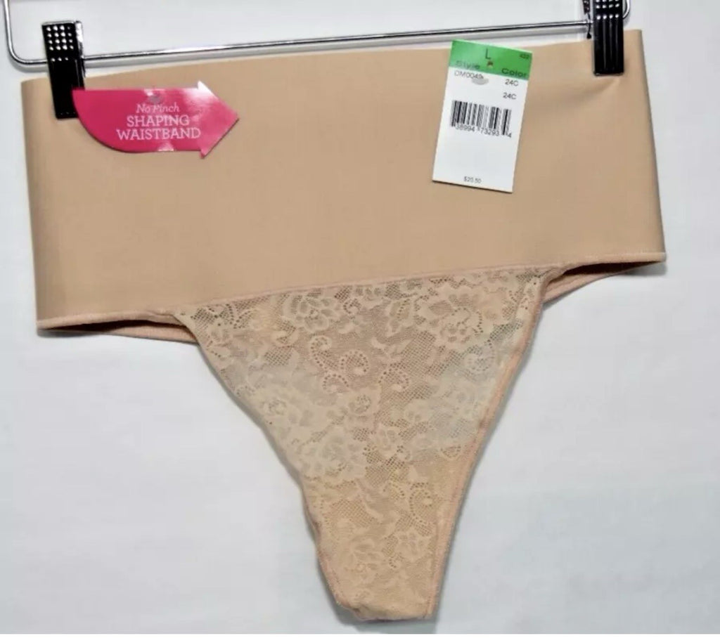 NWT Maidenform Tame Tummy Smoothing Waist Lace Thong Shapewear L Beige Size L