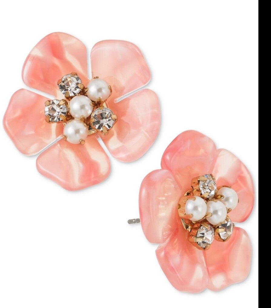 On 34th Gold-Tone Color Pavé & Imitation Pearl Mother-of-Pearl Flower Earrings 