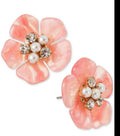 On 34th Gold-Tone Color Pavé & Imitation Pearl Mother-of-Pearl Flower Earrings 