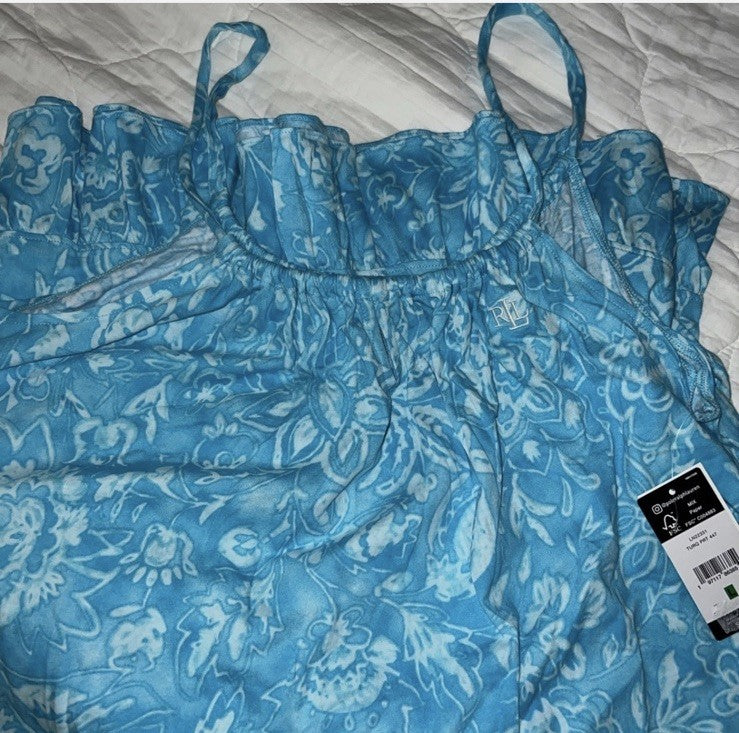 Lauren Ralph Lauren Women's Short Tunnel Neck Strap Nightgown Turquoise L