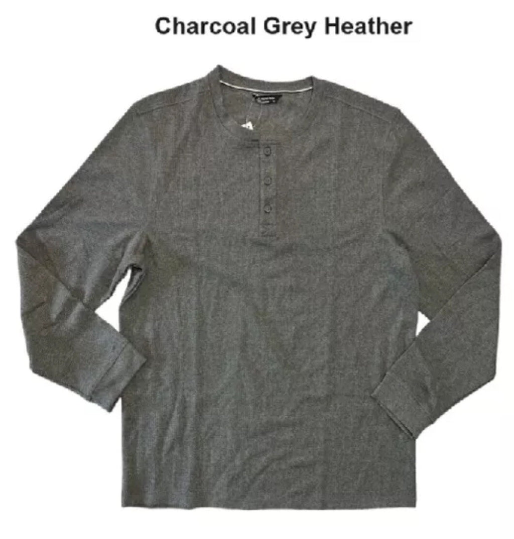 Member's Mark Thermal Henley Men's Gray Waffle Knit Long Sleeve Slim Shirt s S