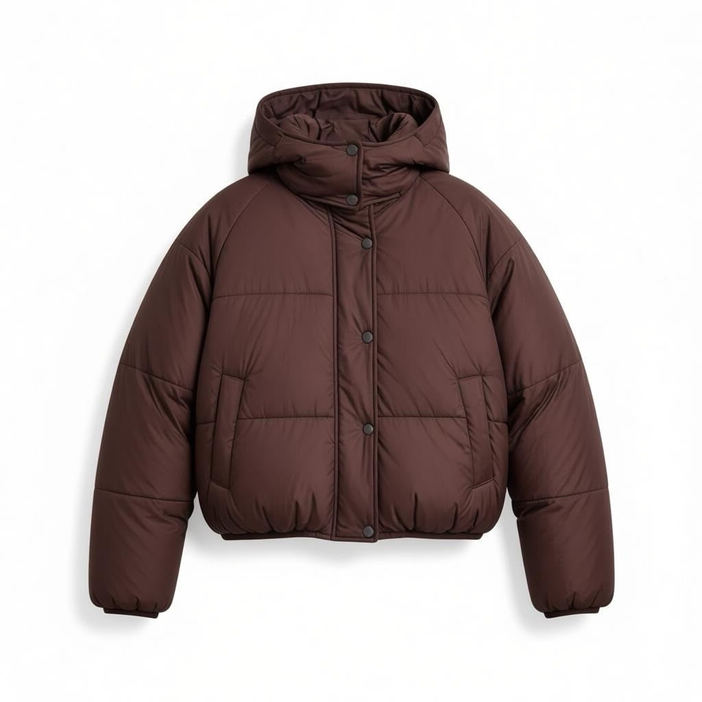 CoffeeShop Juniors' Cropped Hooded Puffer Coat Size M Cholate