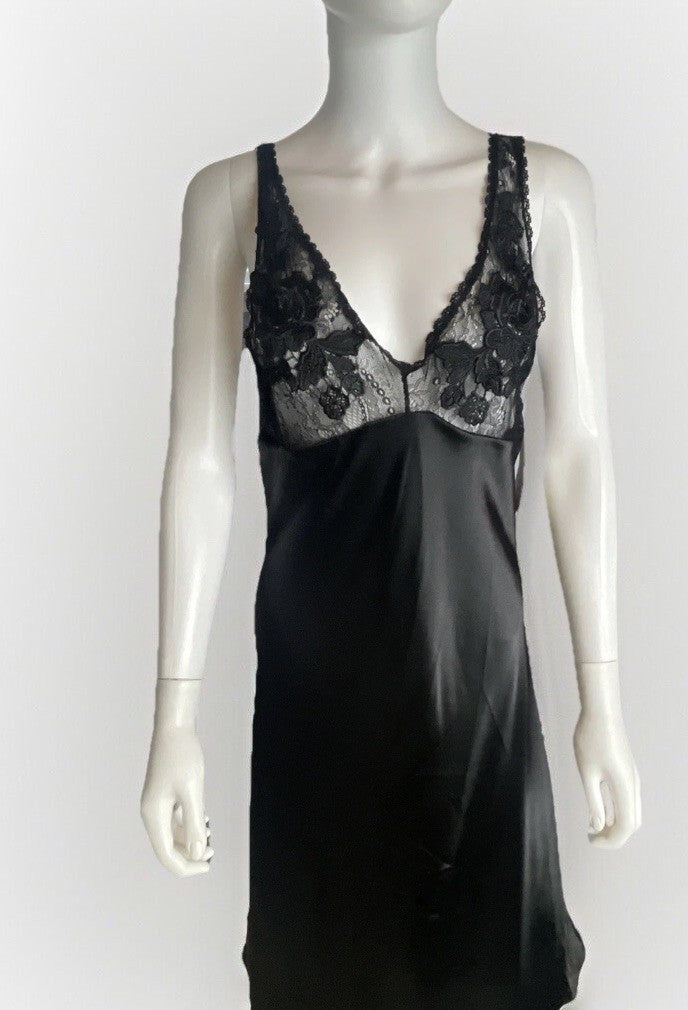 Linea Donatella Max Paisley Solid Charmeuse Satin Nightgown - Black, Small