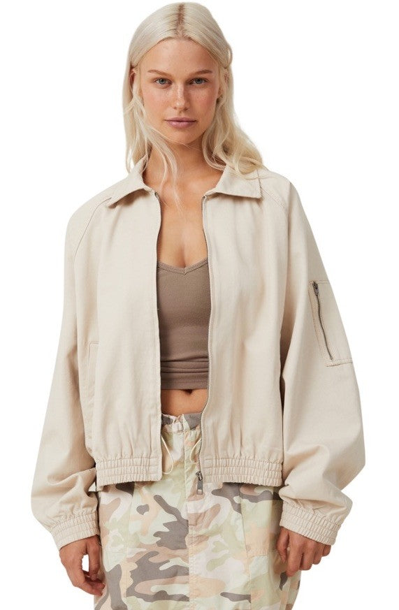 COTTON ON Women's Light Weight Coach Zip Collar Jacke Tan XS-S