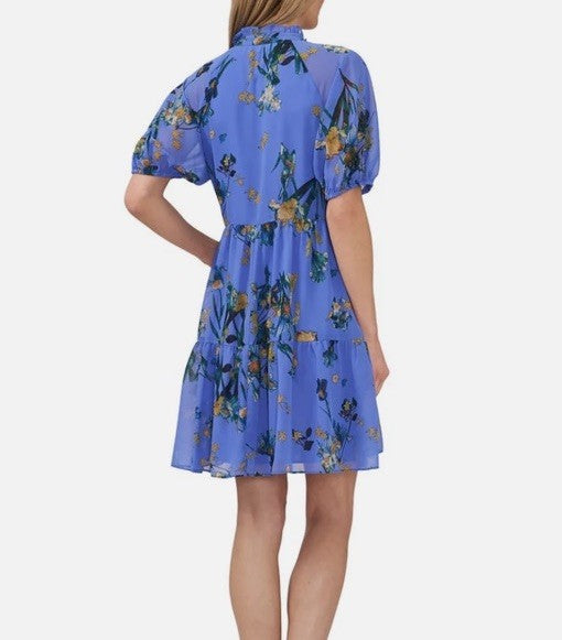CECE Womens Ruffled Tiered Shift Dress Tropic Night M