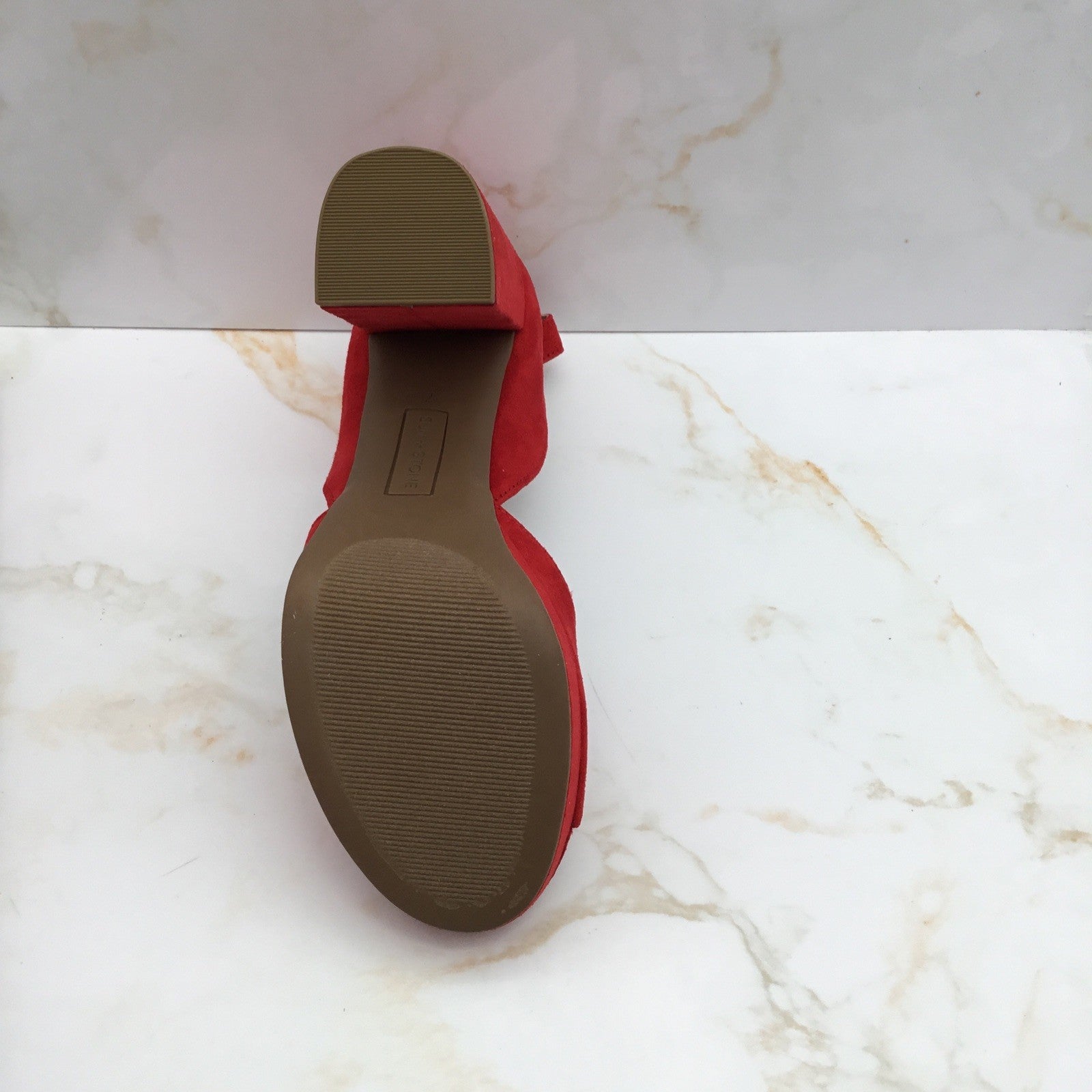  Sun + Stone Women's Reemaa Peep Toe Block Heel Platform Sandals Red Size 7