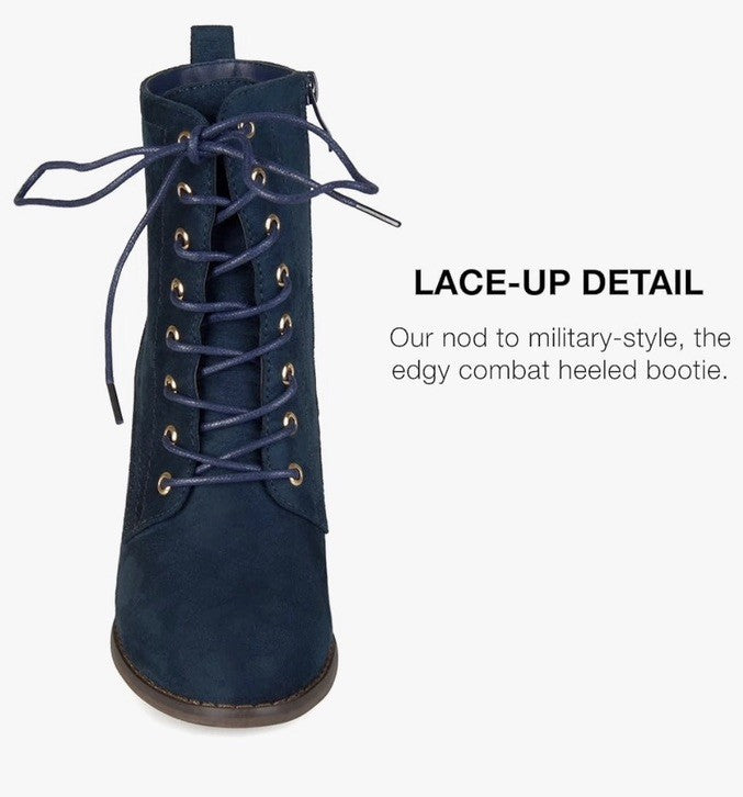 Journee Collection Women's Baylor Lace Up Stacked Heel Booties Blue 8