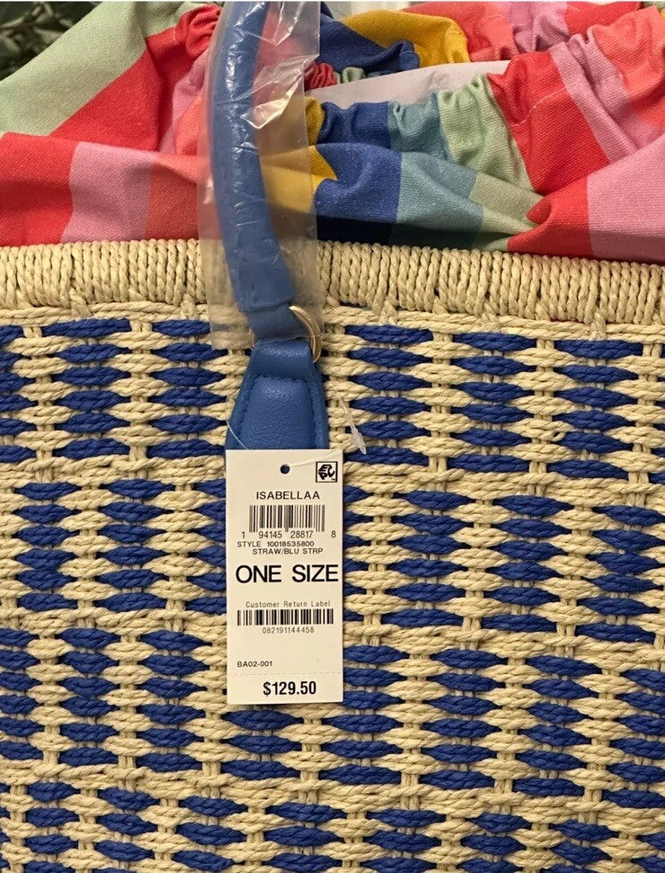 On 34th Isabella Straw Tote Bag Blu Strp One Size W/tag 