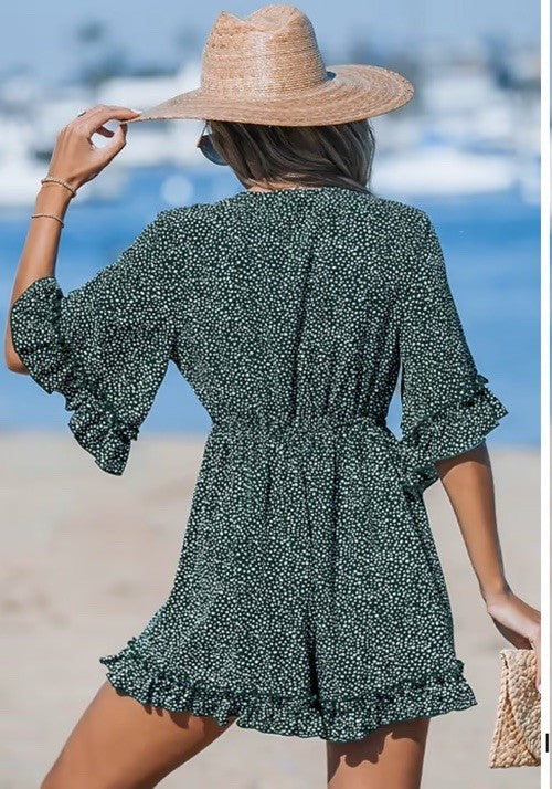 Cupshe Women's Tropical Halter Keyhole Romper S Green
