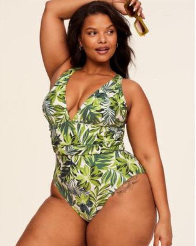 Adore Me Monroe Contour Palm Paradise Green One Piece Swimsuit Lined Sz 1X