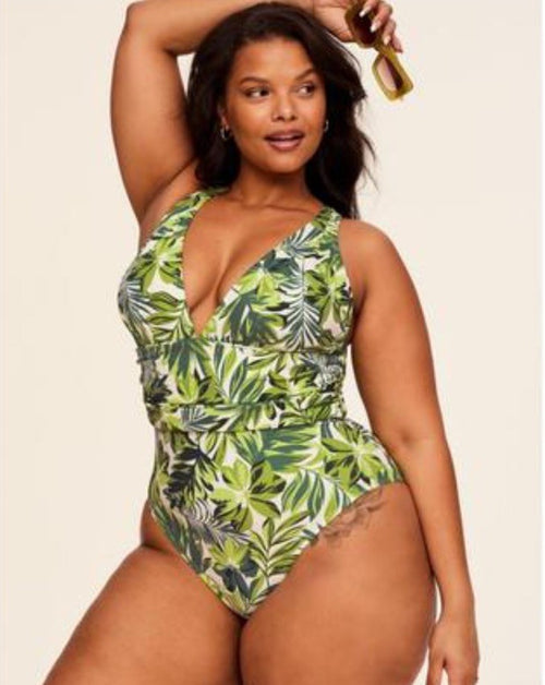 Adore Me Monroe Contour Palm Paradise Green One Piece Swimsuit Lined Sz 1X