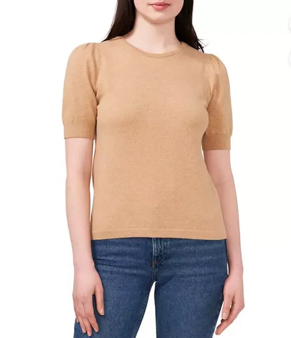 Vince Camuto Women's Lightweight Pearl Button Closure Short Sleeve Sweater L