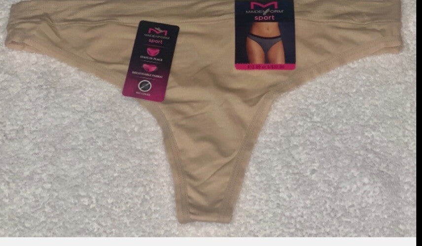 MAIDENFORM Sport Nude Breathable Thong Panty NEW Womens Sz S 5