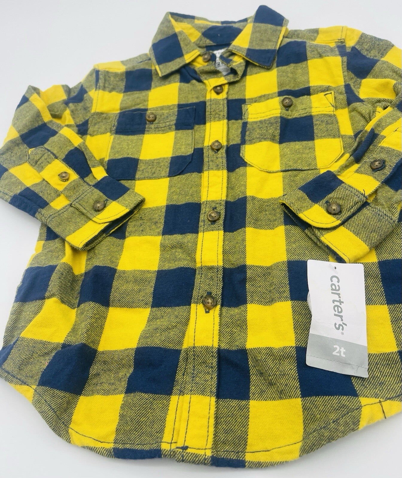 Carter's blue and yellow flannel button up shirt Size 5
