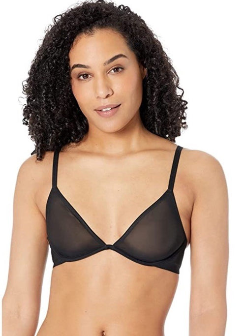 Calvin Klein Women's Sheer Marquisette Unlined Plunge Bra Black 34D