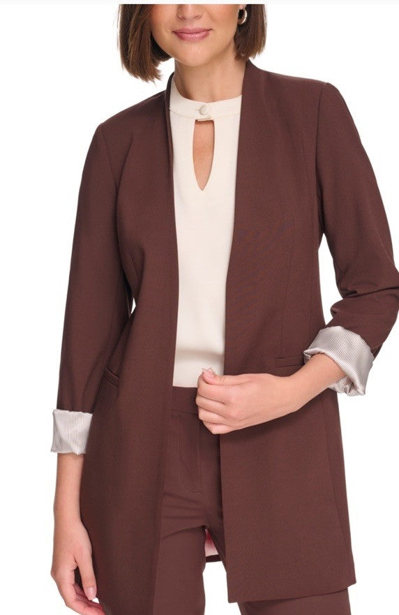 Calvin Klein Women's Brown Open Front 3/4-Rollback-Sleeve Jacket Petite Size 4P
