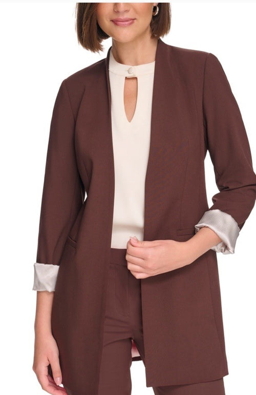 Calvin Klein Women's Brown Open Front 3/4-Rollback-Sleeve Jacket Petite Size 4P