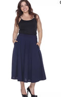 White Mark Plus Size Flared Midi Skirt Navy 1XL