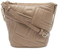 DKNY Allen Crossgrid Bucket Bag Crossbody Soft Leather Quilted Tan Top Zip NEW