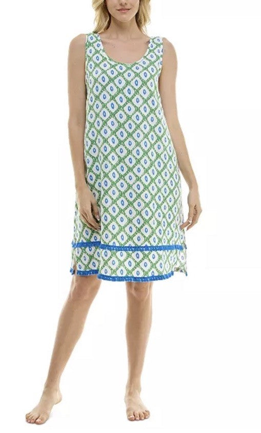 Roudelain Women's Printed Tassel-Trim Tank Nightgown Cardomon Geo XL
