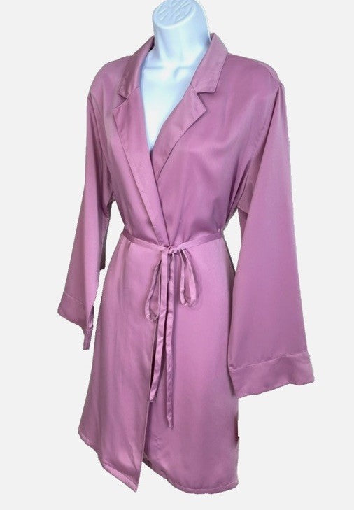 State of Day Crepe De Chine Self-Tie Robe Women's L Mauve Orchid Long Sleeve
