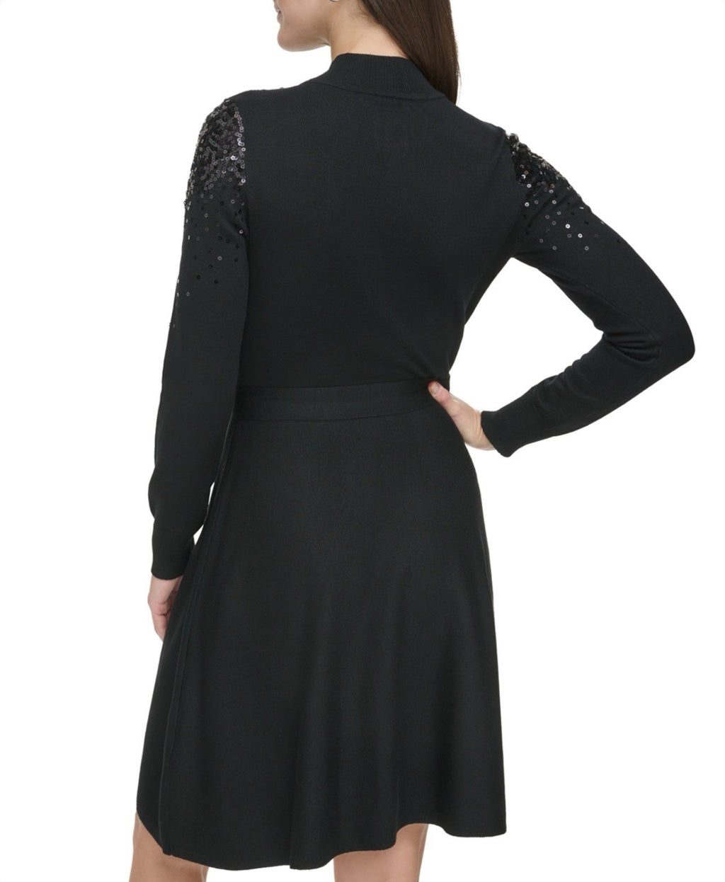 Vince Camuto Women's Black Sequin Embellished Turtleneck Fit & Flare Dress XL