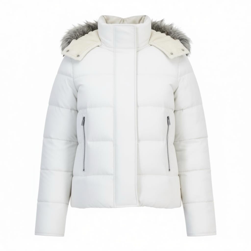 Maralyn & Me Juniors' Faux-Fur-Trim Hooded Puffer Coat Winter White Size M