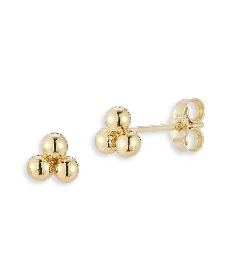 Moon & Meadow 14K Yellow Gold Tri-Bead Stud Earrings