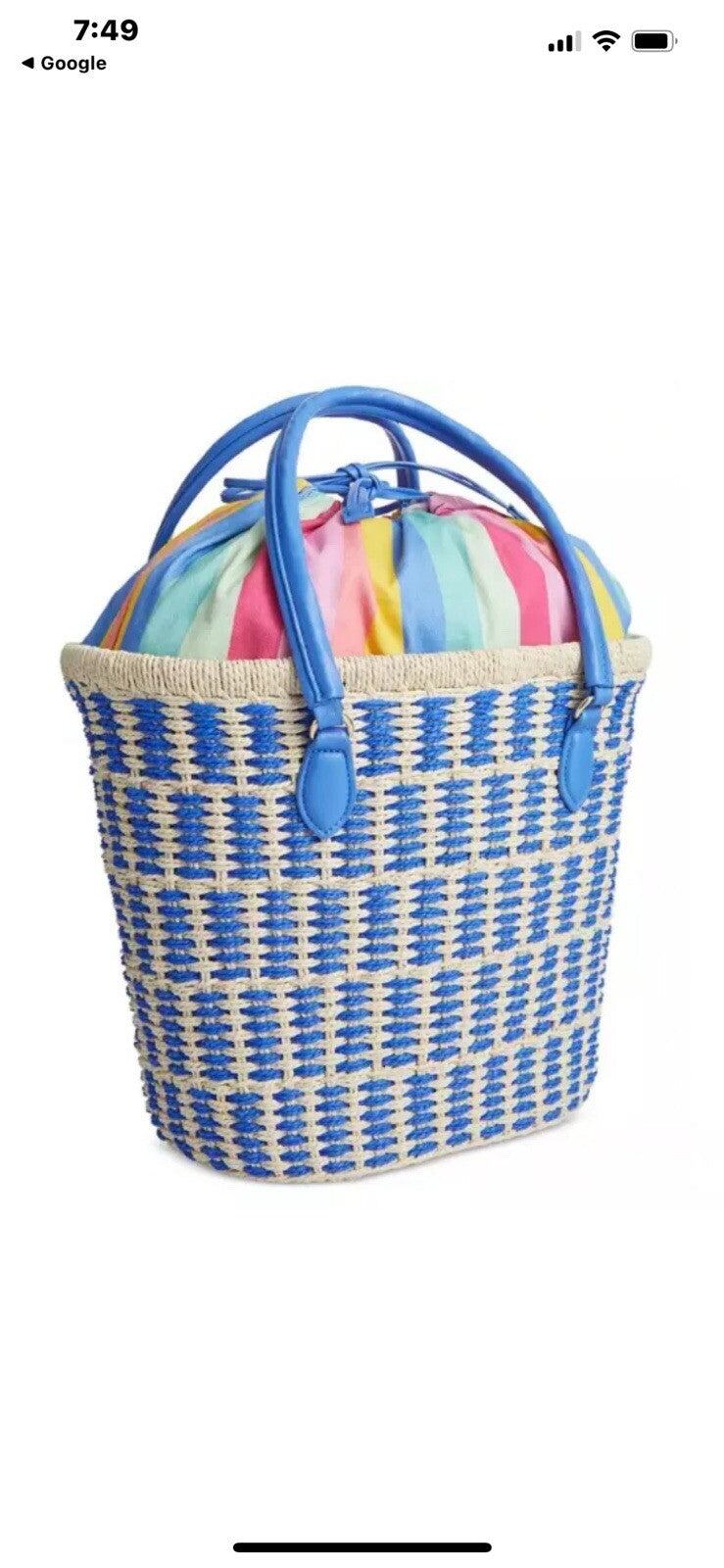 On 34th Isabella Straw Tote Bag Blu Strp One Size W/tag 