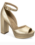 Sun + Stone Women's Reemaa Peep Toe Block Heel Platform Gold 10M