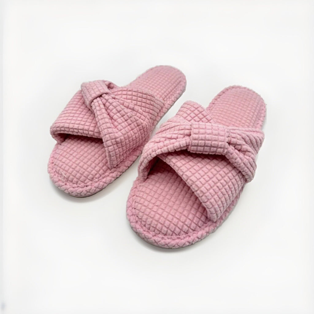 CHARTER CLUB terry bow open toe womens slide slippers Memory Foam Size 9-10 PINK